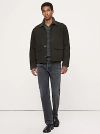 Cotton Twill Utility Jacket with Suede Collar