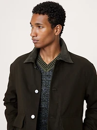 Cotton Twill Utility Jacket with Suede Collar