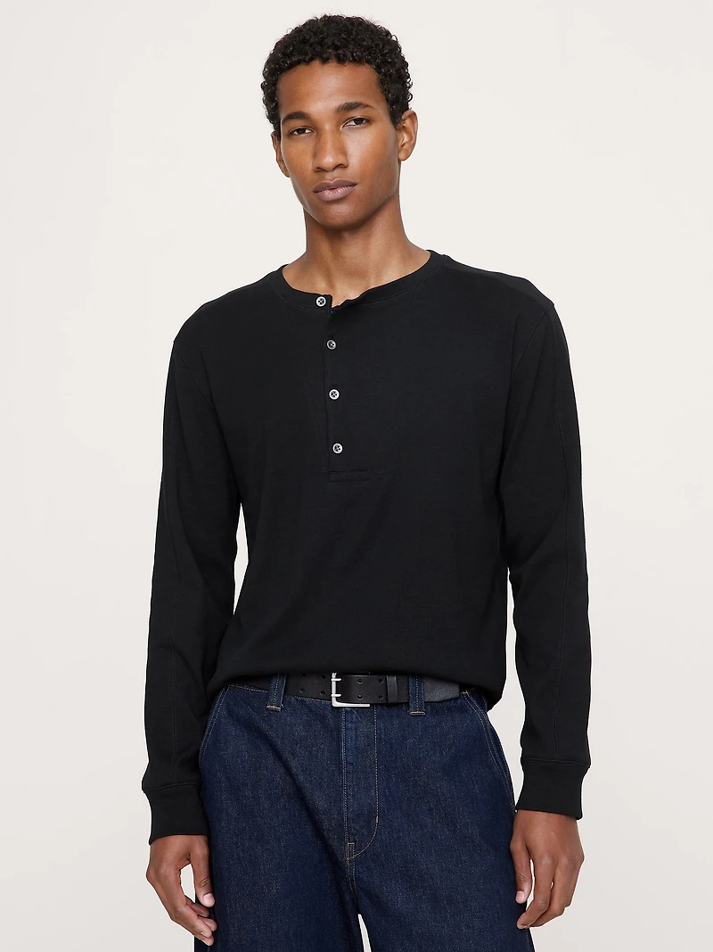 Ribbed Cotton Henley T-Shirt
