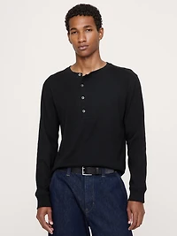 Ribbed Cotton Henley T-Shirt