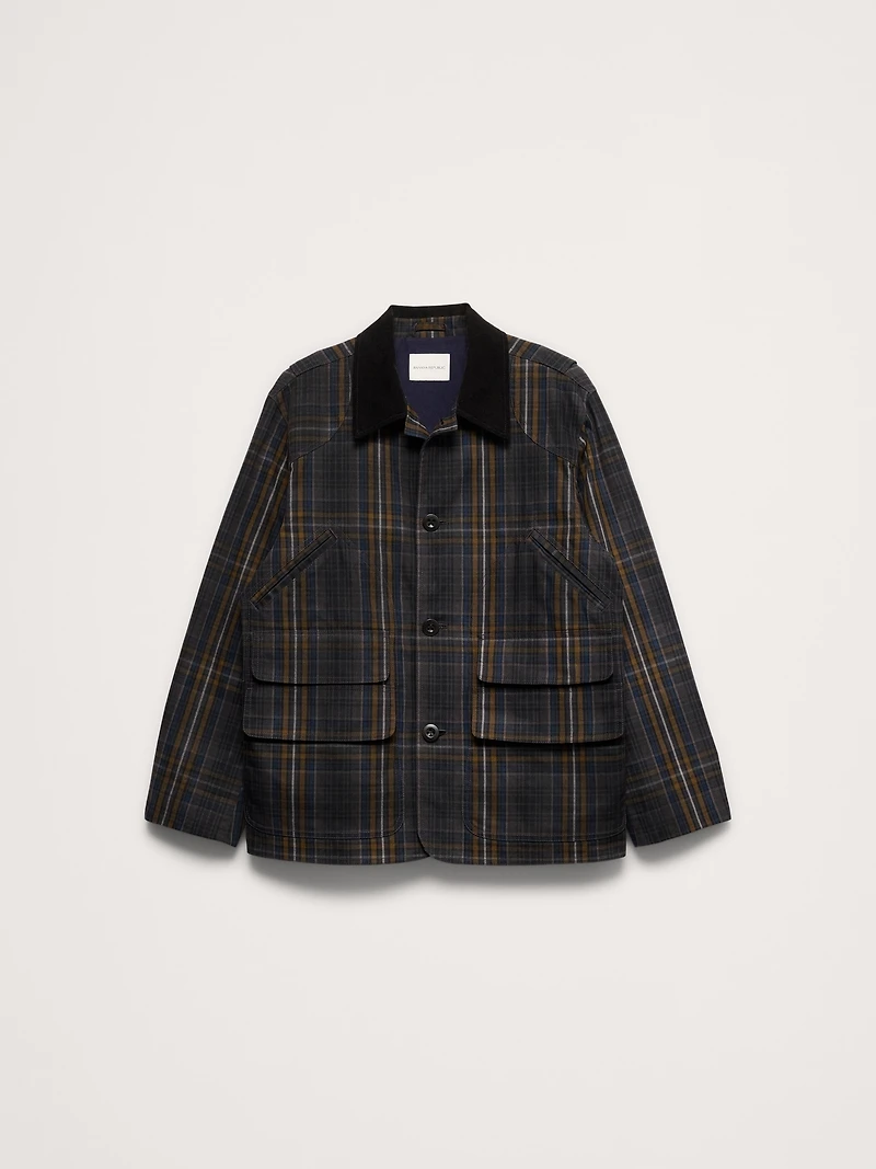 Plaid Chore Coat with Corduroy Collar