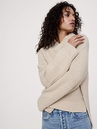 Oversized Merino-Cotton High V-Neck Sweater
