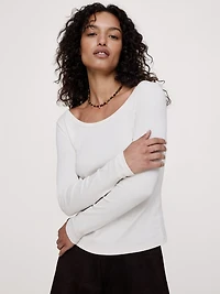 Minimalist Cotton Long-Sleeve Scoop-Neck T-Shirt