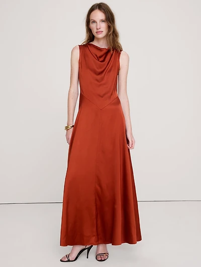 Stretch-Satin Cowl-Neck Maxi Dress