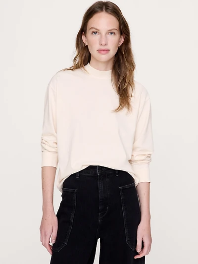 Vintage Cotton Long-Sleeve Mock-Neck T-Shirt