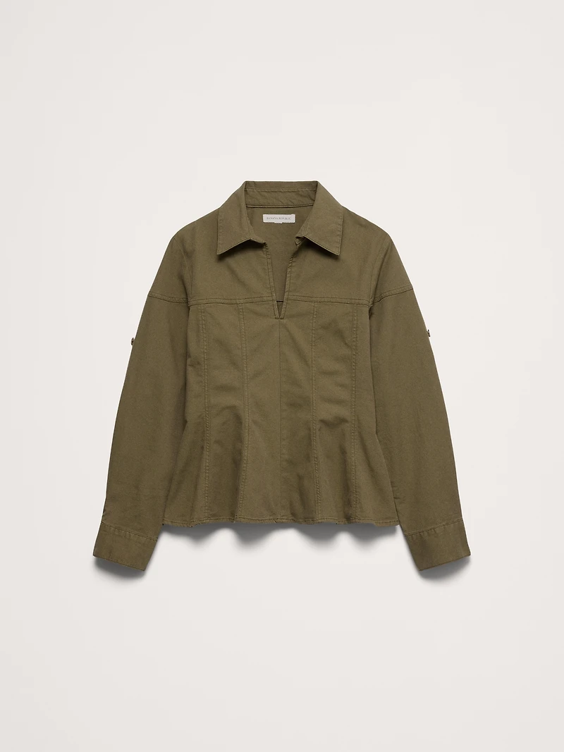 Stretch-Cotton Pleated-Waist Top