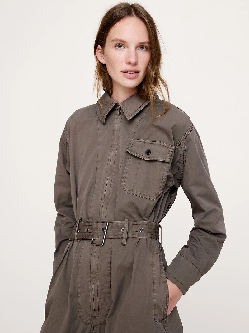 Cotton Twill Zip Jumpsuit