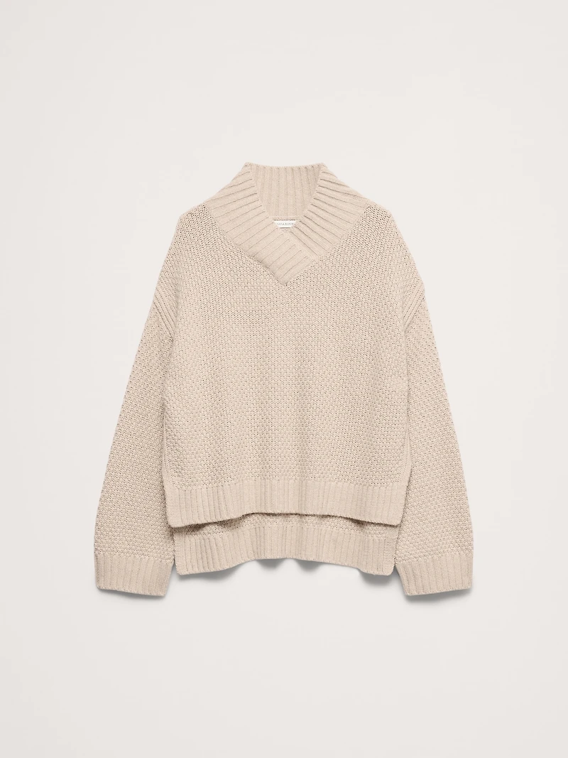 Oversized Merino-Cotton High V-Neck Sweater