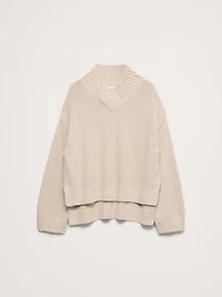 Oversized Merino-Cotton High V-Neck Sweater
