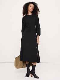 Drapey Twill Button Midi Dress