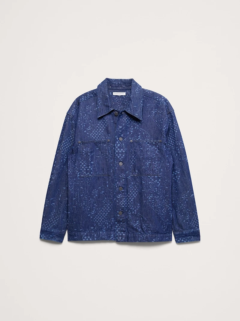 Relaxed-Fit Italian Printed Denim Overshirt