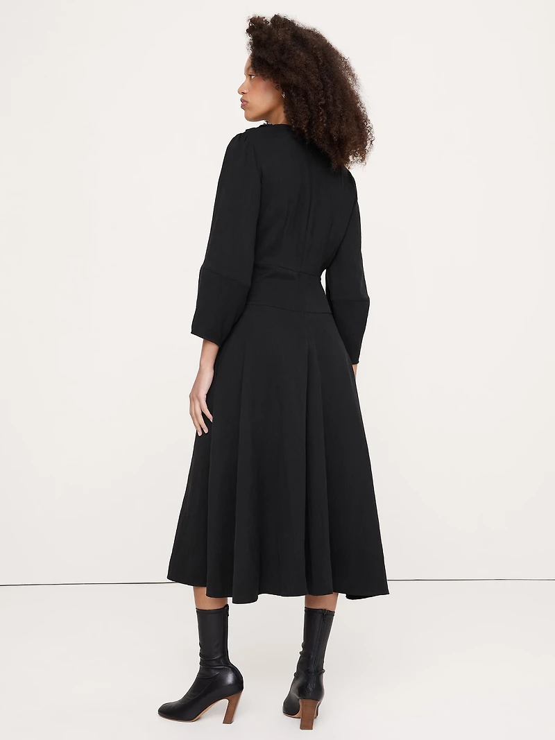 Drapey Twill Button Midi Dress