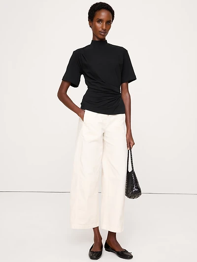 Stretch-Cotton High-Neck Top