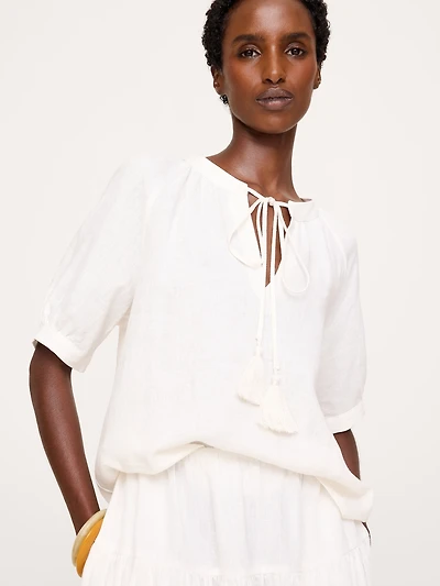 Linen Tassel-Tie Top