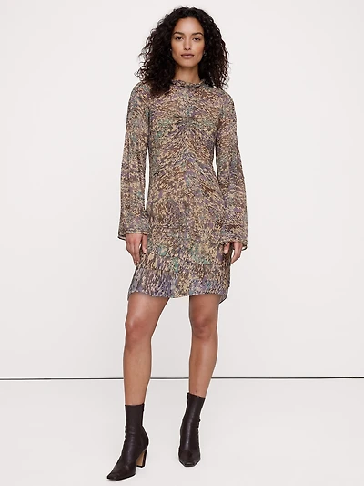 Georgette Ruffle-Neck Mini Dress