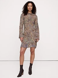 Georgette Ruffle-Neck Mini Dress