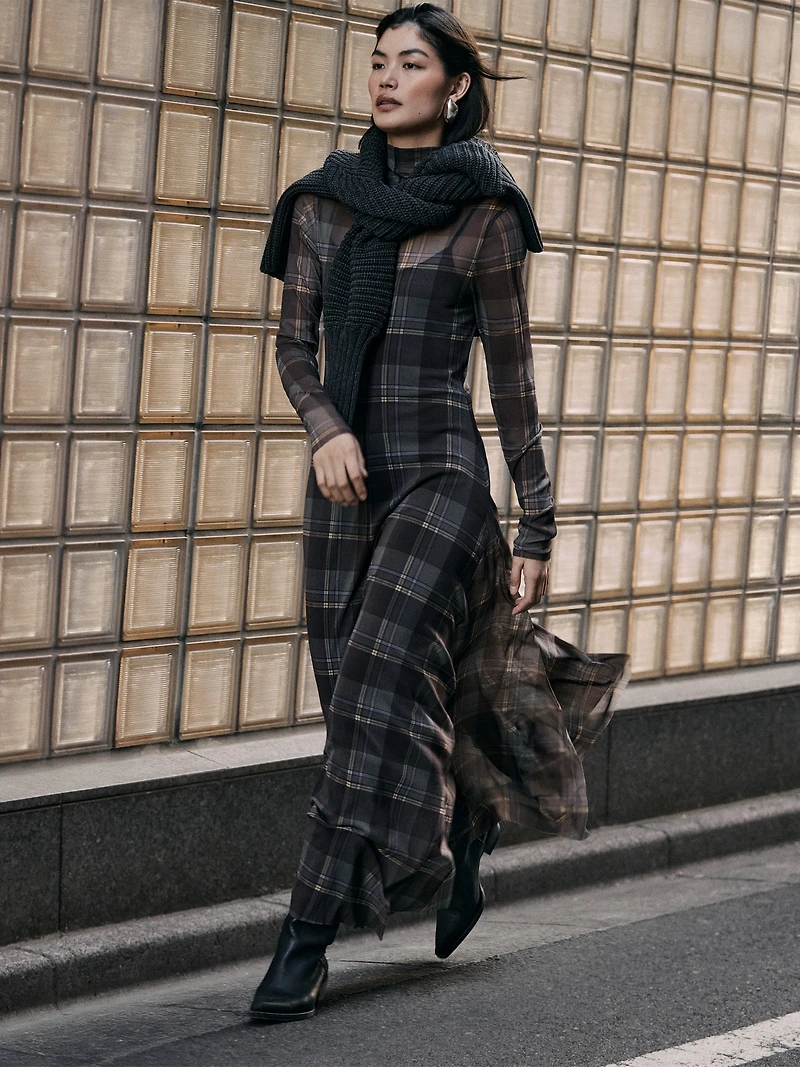 Mesh Long-Sleeve Maxi Dress
