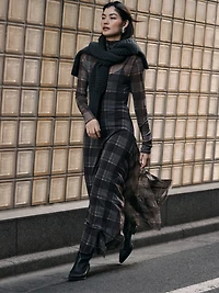 Mesh Long-Sleeve Maxi Dress