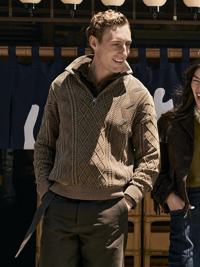 Cotton Cable-Knit Quarter-Zip Sweater