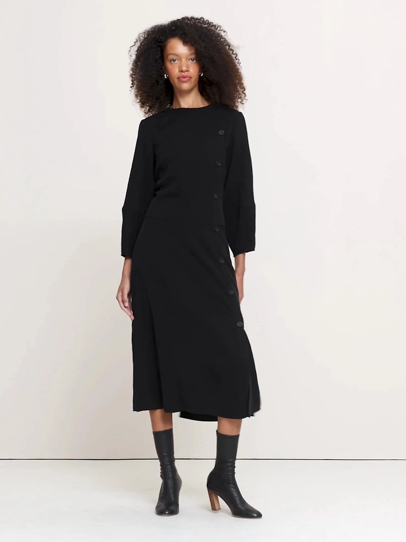 Drapey Twill Button Midi Dress