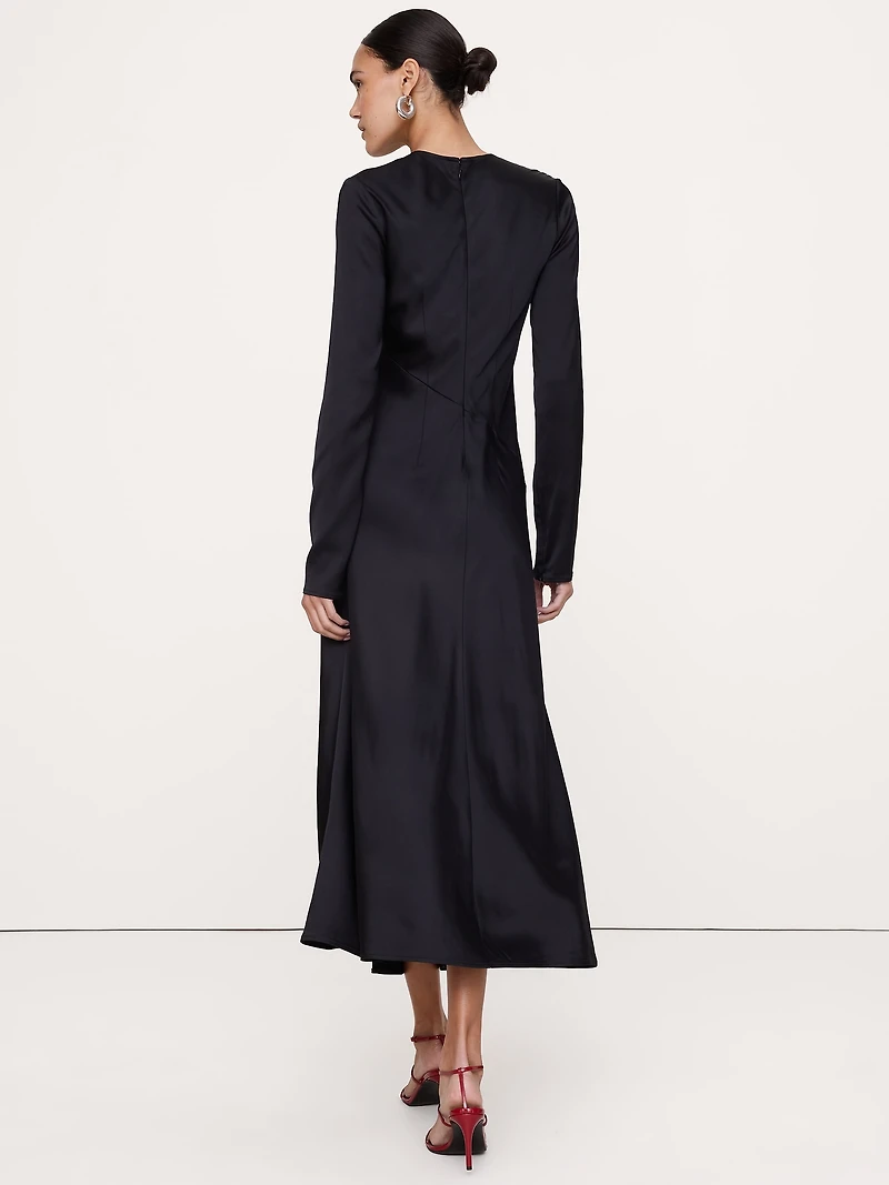 Bias-Cut Stretch-Satin Maxi Dress with Slit