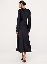 Bias-Cut Stretch-Satin Maxi Dress with Slit