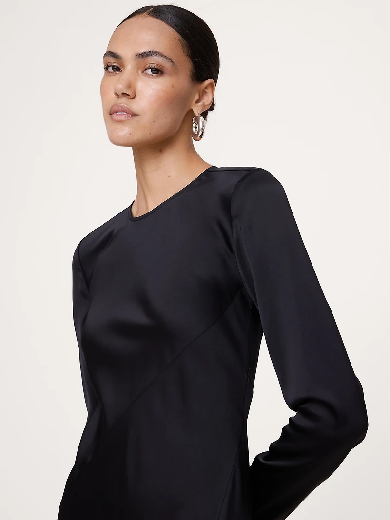 Bias-Cut Stretch-Satin Maxi Dress with Slit