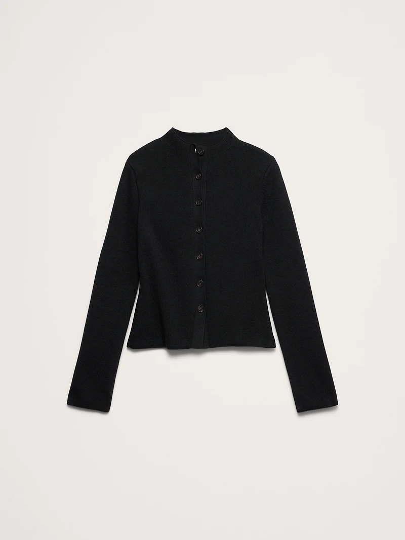 Larkspur Cotton-Silk Mock-Neck Cardigan