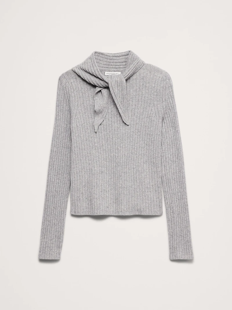 Merino-Cotton Tie-Neck Sweater