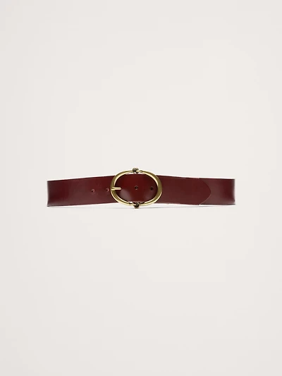 Leather Rounded-Buckle Belt