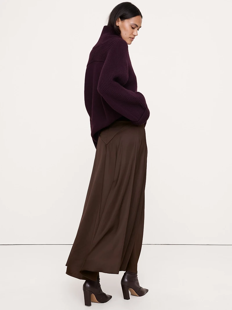 Stretch-Satin Basque-Waist Maxi Skirt