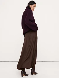 Stretch-Satin Basque-Waist Maxi Skirt