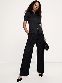 Silky Cotton Short-Sleeve Button-Down Top