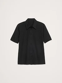 Silky Cotton Short-Sleeve Button-Down Top