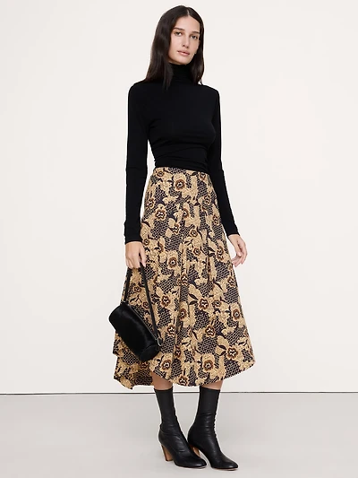 Stretch-Cotton Drop-Waist Midi Skirt