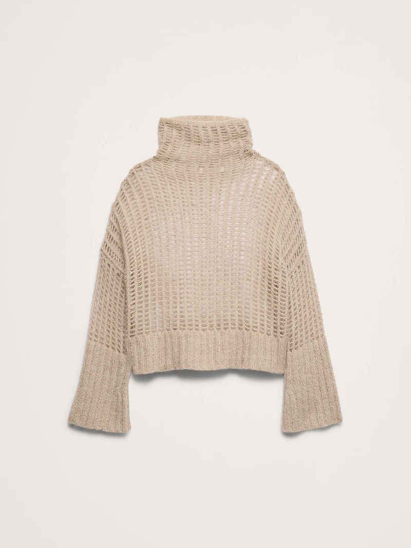 Italian Open-Stitch Funnel-Neck Sweater