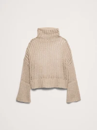 Italian Open-Stitch Funnel-Neck Sweater