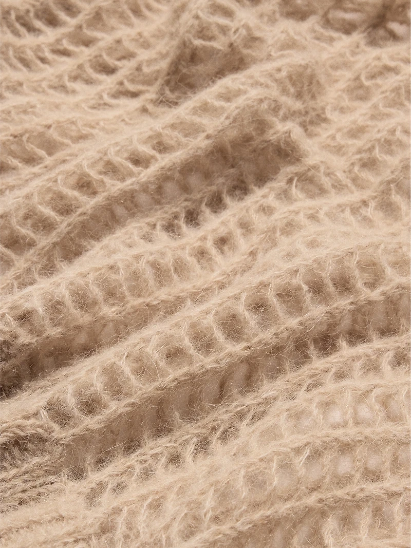 Italian Open-Stitch Funnel-Neck Sweater