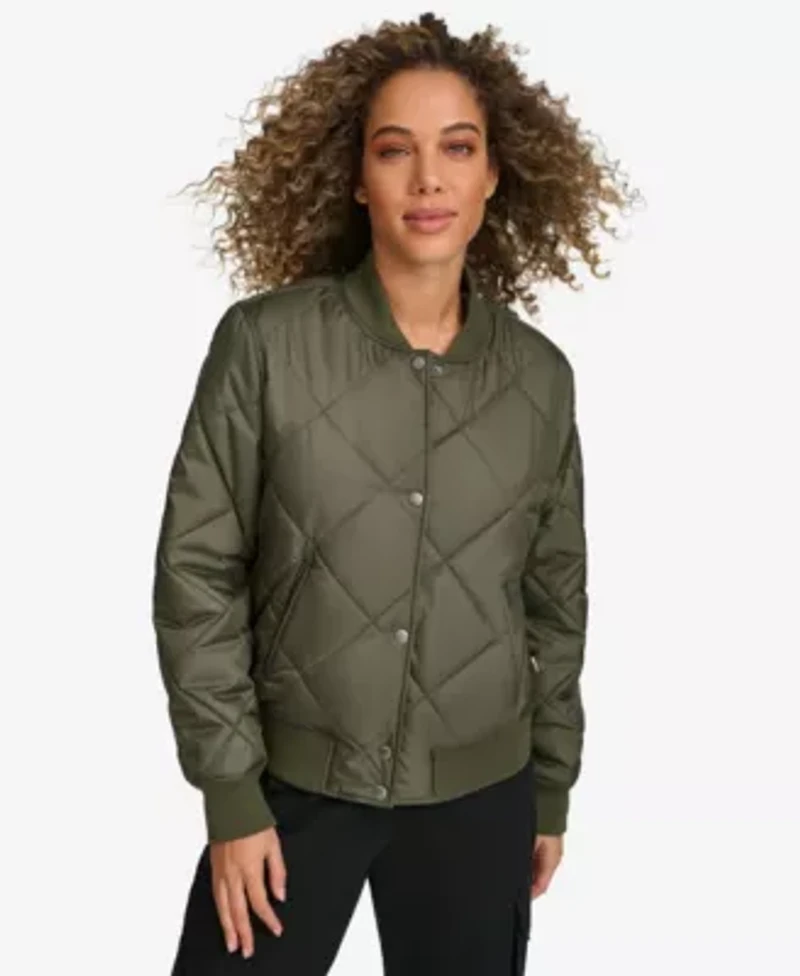 Diamond Quilted Sherpa-Lined Bomber