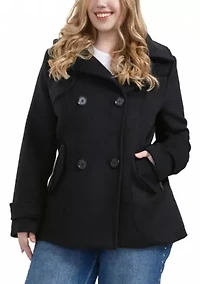 Plus Hooded Wool Blend Pea Coat