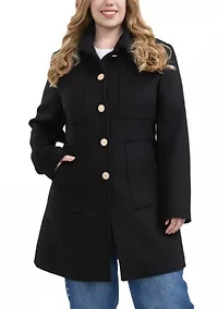 Plus Button Front Wool Blend Walking Coat