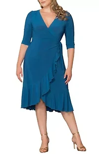 Women's Plus Whimsy Ruffled Midi Wrap Dress