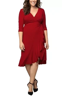 Women's Plus Whimsy Ruffled Midi Wrap Dress