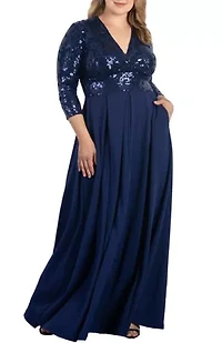 Women's Plus Paris Pleated Sequin Gown