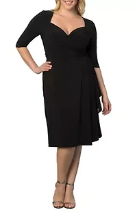 Women's Plus Sweetheart Knit Wrap Dress with 3/4 Sleeves