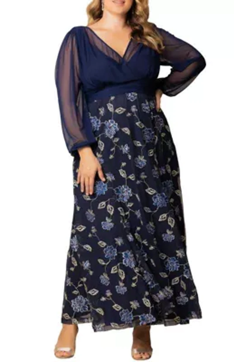 Women's Plus Isabella Embroidered Mesh Gown