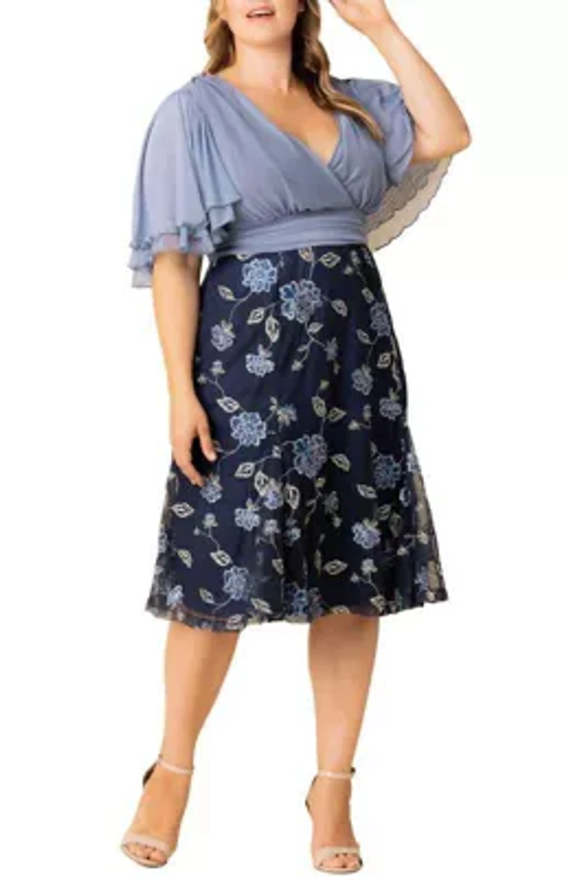 Women's Plus Lillian Embroidered Mesh Midi Cocktail Dress