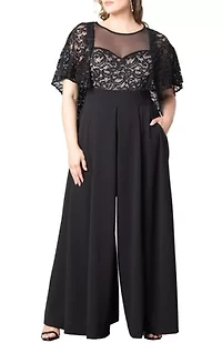 Women's Plus Alluring Sequins Lace Formal Jumpsuit