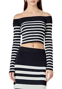 Striped Knit Off Shoulder Sweater