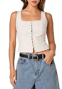 Lace Trim Linen Top